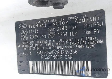 2016 Hyundai Veloster z USA, uszkodzony, nr VIN KMHTC6AD2GU289356